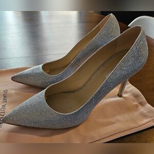 Stuart Weitzman Leigh 95 silver sparkle noir pump heels 9.5 40